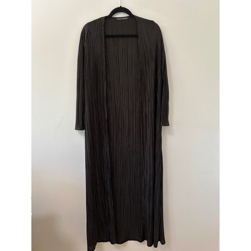Naked Wardrobe Black Plisse‎ Duster Cardigan Long Sleeve Pleated Maxi Small